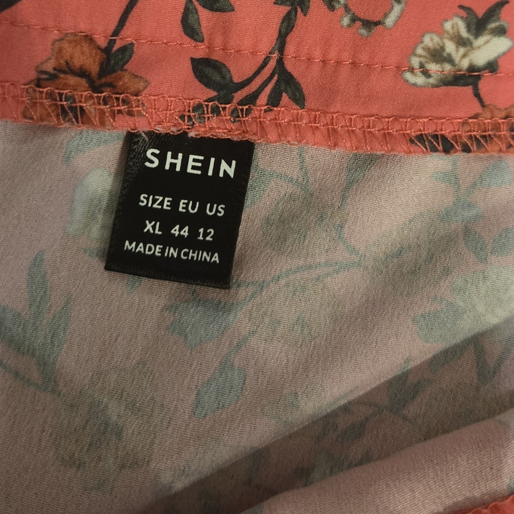 SHEIN Pink and Black Floral Skirt